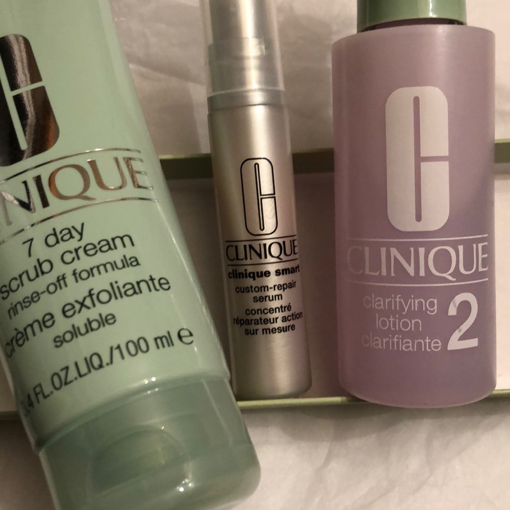 Clinique 7-day scrub, clarify lotion, repair serum